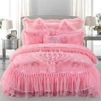 韩式蕾丝婚庆床品纯棉四件套七八件套结婚粉色全棉田园公主婚礼