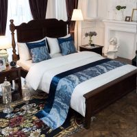 星级酒店宾馆民宿床尾巾床旗靠垫抱枕床盖桌旗床裙|抽象大理石纹蓝色 靠垫(50cm*50cm)