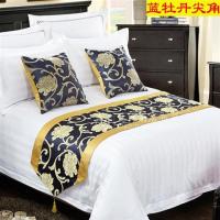 宾馆酒店床上用品宾馆床尾巾床旗欧式床尾垫床盖桌旗装饰条|蓝色牡丹尖角 靠垫套带芯*单个(高弹棉)