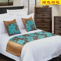 宾馆酒店床上用品宾馆床尾巾床旗欧式床尾垫床盖桌旗装饰条|绿色荷花 1.5床(50*210)