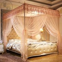 三开门加密宫廷文蚊帐家用安装加粗加厚支架单双人公主风床上用品