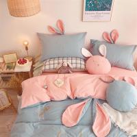 ins少女心可爱兔耳朵纯棉水洗棉四件套简约公主全棉被套