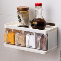 厨房盐糖调料盒壁挂式抽屉式味精调味品收纳盒四格一体家用免打孔