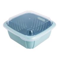 天空蓝|多功能家用厨房双层带盖沥水篮冰箱保鲜盒塑料洗菜篮水果盆收纳盒