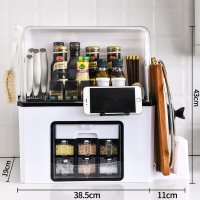中号带盖白色7格(调料架+刀架+锅盖架+锅铲架+手机支架)|防油厨房置物架刀架调味调料用品家用大全多功能筷子收纳盒子带盖