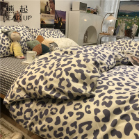 熊起家纺2021ins风豹纹蓝床上四件套全棉纯棉被套1.5m小清新少女心三件套床单