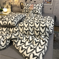 熊起家纺2021文艺手绘风全棉四件套简约大爱心居家双人纯棉床单被套ins北欧