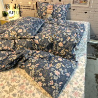 熊起家纺2021深色耐脏花卉田园素雅小碎花全棉四件套纯棉双人床单被套床上用品