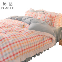 熊起家纺2021网红公主风四件套床裙款少女心床单被套格子宿舍单人纯棉全棉