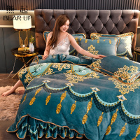 熊起家纺2021秋冬加厚牛奶绒四件套 金貂绒加密保暖套件 双人床裙款床上用品