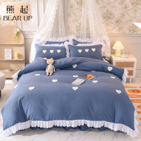 熊起家纺2021小清新纯棉全棉床上四件套公主风床单被套简约亲肤床裙式床品套件