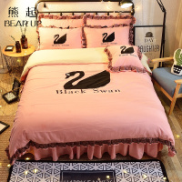 熊起家纺2021ins黑天鹅黑色蕾丝花边四件套性感床裙式绣花公主床上用品