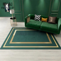 熊起家纺2021轻奢绿色客厅地毯北欧现代简约风卧室满铺减压地毯美式墨绿色地毯