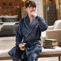 熊起家纺2021睡袍男士秋冬季法兰绒保暖加厚睡衣珊瑚绒浴袍长款大码晨袍家居服