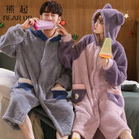 熊起家纺2021睡袍男秋冬季珊瑚绒情侣睡衣加厚保暖法兰绒浴袍女长款家居服可爱