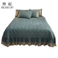 熊起家纺2021 水晶绒保暖加厚夹棉单件床单绗缝加绒纯色床盖水溶蕾丝