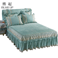 熊起家纺2021水晶绒压花蕾丝花边保暖加厚夹棉单件床裙床罩加棉绒床套