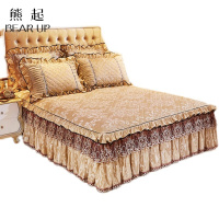 熊起家纺2021欧式天鹅绒刺绣蕾丝夹棉床裙三件套加厚加绒加棉床罩单件