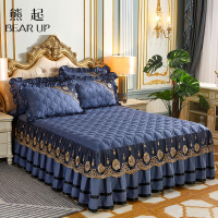 熊起家纺2021欧式公主蕾丝床罩床裙式单件夹棉加厚保护套防滑1.8m单双人