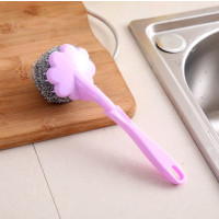 清洁球厨房洗碗铁丝球家用带手柄钢丝球长柄去污洗锅刷子刷锅神器|紫色