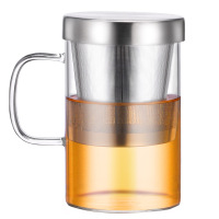 绿珠480ml玻璃茶杯 学生男女士办公商务大容量耐热过滤花茶水杯子