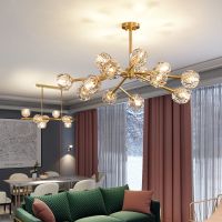后现代吊灯全铜轻奢简约北欧客厅餐厅卧室水晶魔豆灯饰网红分子灯