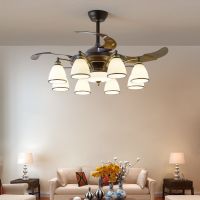 2021新款美式风扇灯家用客厅卧室简约吊扇灯餐厅变频隐形风扇吊灯G0