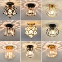 吸顶灯北欧过道灯古达走廊玄关阳台简约现代创意入户轻奢水晶小吸顶灯具