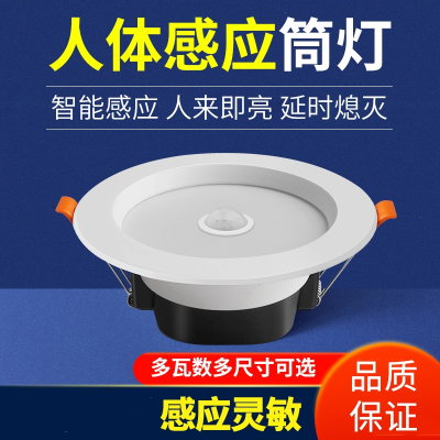 大海边智能声控人体感应筒灯嵌入式天花灯家用吊顶玄关过道走廊射灯