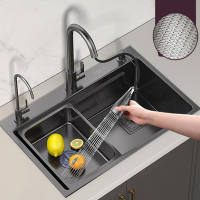 古达水槽纳米枪灰色不锈钢洗菜盆厨房手工大单槽家用洗碗池