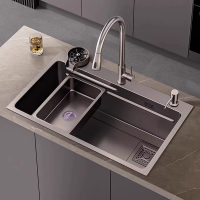 古达枪灰色304不锈钢洗菜盆大单槽厨房水槽家用加厚洗菜池洗碗槽