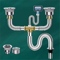 法耐厨房洗菜盆下水管配件不锈钢双槽洗碗池水槽排水管下水器套装
