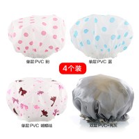 浴帽防水成人女款双层洗澡头罩淋浴头套帽子沐浴套防油烟帽 【4个装】3个PVC+1亮灰