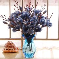 仿真花假花客厅摆设茶几摆件干花艺仿真花束玻璃花瓶套装盆栽H6|深蓝色3秋剑兰+蓝玻璃