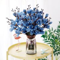 仿真花假花客厅摆设茶几摆件干花艺仿真花束玻璃花瓶套装盆栽H6|灰MINI+3束秋兰剑蓝色