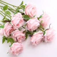 假花玫瑰花束客厅家居餐桌插花瓶摆件情人节仿真玫瑰单支塑料干花W9|浅粉色 短杆5枝m