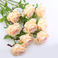 假花玫瑰花束客厅家居餐桌插花瓶摆件情人节仿真玫瑰单支塑料干花W9|香槟粉 短杆5枝m