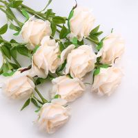 假花玫瑰花束客厅家居餐桌插花瓶摆件情人节仿真玫瑰单支塑料干花W9|淡香槟款o 短杆5枝m