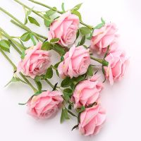 假花玫瑰花束客厅家居餐桌插花瓶摆件情人节仿真玫瑰单支塑料干花W9|肉粉 长款10枝装n