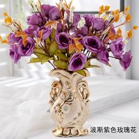 仿真花客厅室内摆设欧式花瓶插花摆件家居餐桌创意装饰品C5|波斯玫紫色（套装）