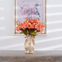 仿真花客厅室内摆设欧式花瓶插花摆件家居餐桌创意装饰品C5|波斯玫夕阳红（套装）
