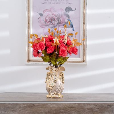 仿真花客厅室内摆设欧式花瓶插花摆件家居餐桌创意装饰品C5|波斯玫粉红（套装）