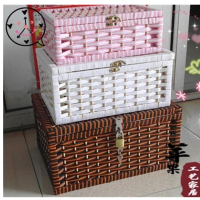 藤编带锁箱桌面收纳箱储物箱整理箱医药箱杂志箱零食盒特价