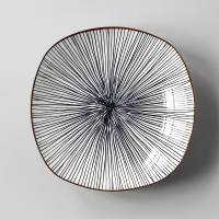 8英寸方盘子 四方形家用菜盘网红创意餐具碟子水果装菜深盘子F0|8英寸深方盘-蓝色条纹