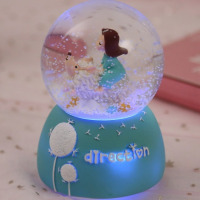飘雪水晶球旋转发光音乐盒八音盒送闺蜜女生小孩儿童创意生日礼物H5|蒲公音女孩大号蓝色