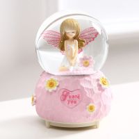 飘雪水晶球旋转发光音乐盒八音盒送闺蜜女生小孩儿童创意生日礼物H5|花花天使大号粉色