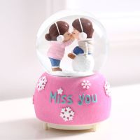 飘雪水晶球旋转发光音乐盒八音盒送闺蜜女生小孩儿童创意生日礼物H5|雪之大号粉色