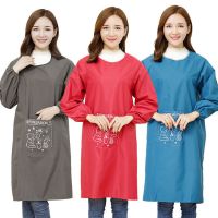 长袖防水围裙女理发围裙有袖罩衣防水围裙罩衣成人防水防油工作服