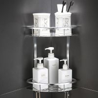 免打孔浴室卫生间厕置物架三角架洗手间厨房太空铝挂件收纳|打孔安装款 钻石板双层