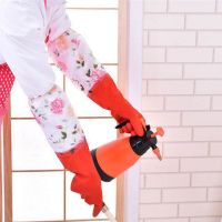 pu一体绒家务手套加长加绒洗碗洗衣服劳保手套防水耐磨洗车棉手套W7|束口50厘米一体绒【松紧口款】 5双装